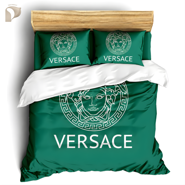 Versace Green Fashion Logo Luxury Brand Premium Bedding Sets,Bed Sets, Bedroom Sets, Comforter Sets, Duvet Cover, Bedding Sets