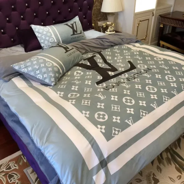 Blue Monogram Louis Vuitton Bedding Sets Luxury Brand Bed Sets, Bedroom Sets, Comforter Sets, Duvet Cover