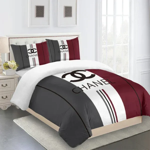 Chanel Red Grey White Luxury Brand Premium Bedding Set For Bedroom Luxury Duvet Cover Set With Pillowcases Home Decoration Bedding Sets