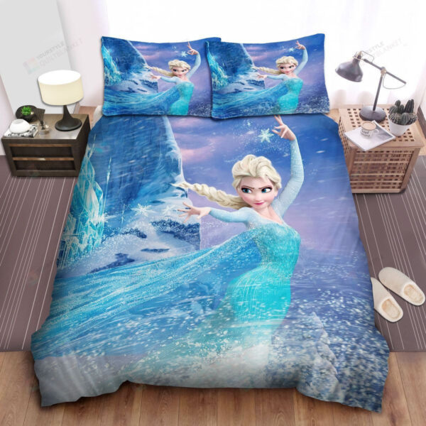 Disney Frozen Elsa Using Her Magic To Build A Ice Castle Bed Sheets Spread Comforter Duvet Cover Bedding Sets