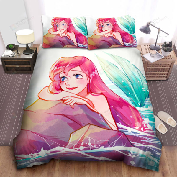 Disney Princess Ariel Crayon Painting Bed Sheet Spread Comforter Duvet Cover Bedding Sets