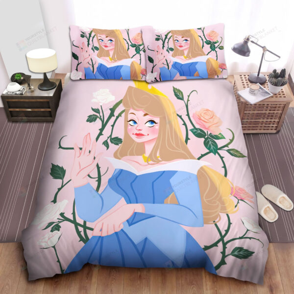 Disney Princess Aurora And Roses Drawing Bed Sheet Spread Comforter Duvet Cover Bedding Sets