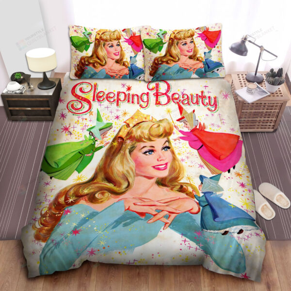 Disney Princess Aurora And Three Good Fairies In Vintage Style Bed Sheet Spread Comforter Duvet Cover Bedding Sets