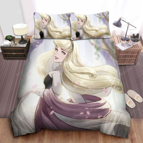 Disney Princess Aurora In The Forest Illustration Bed Sheet Duvet Cover Bedding Sets