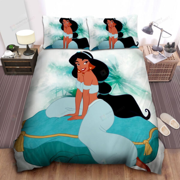 Disney Princess Jasmine Sitting On Huge Pillow Bed Sheets Spread Comforter Duvet Cover Bedding Sets