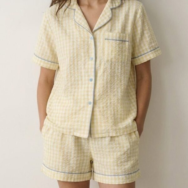 Alternative view of Elle Vintage Inspired Gingham Shorts Pajama Set / Yellow
