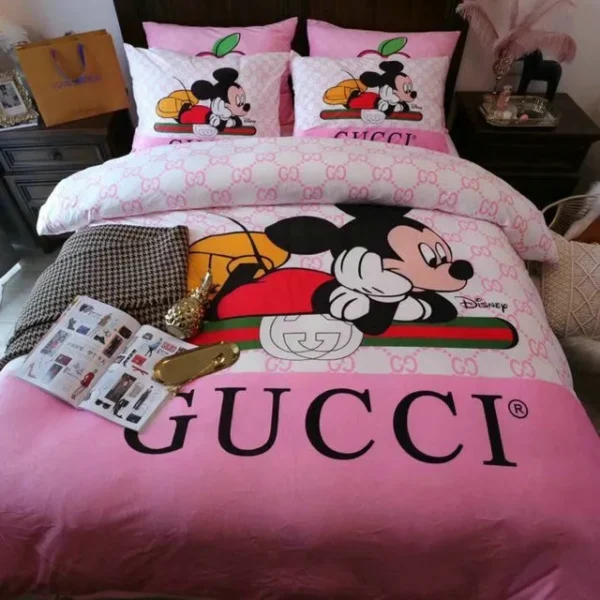 Gucci Mickey Mouse Disney Luxury Brand Bedding Sets Duvet Cover Set, For Home Best Luxury Bedding Sets
