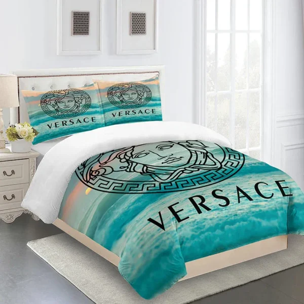 Versace Blue Sea Luxury Brand High End Premium Bedding Sets Sheets Blankets Duvet Bed  Covers Bedroom Idea Home Decor